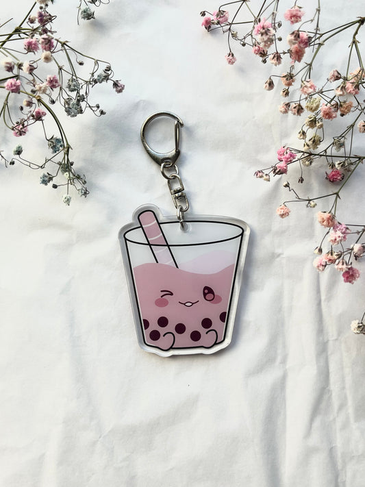 Strawberry Milk Boba Tea key Chain